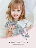 wholesale 925 Sterling Silver Moon & Bunny Pendant Necklace with Colorful Crystals - Gifts for Her-0-2