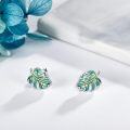 wholesale 925 Sterling Silver Tropical Leaf Stud Earrings Green Enamel Fashion s for Women and Girls-0-3