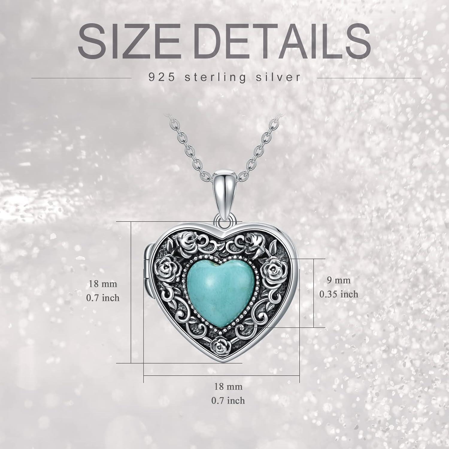Sterling Silver Turquoise Heart Locket Necklace for Women Grandma-0-6