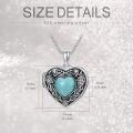 wholesale 925 Sterling Silver Turquoise Heart Shaped Pendant Necklaces with Rose Pattern and Chain for Women -0-5