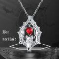 wholesale 925 Sterling Silver Bat Heart Red Crystal Pendant Necklace for Women Men Gifts-0-2