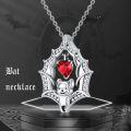 wholesale 925 Sterling Silver Bat Pendant Necklace With Red Heart Crystal And Zircon Wings-0-2