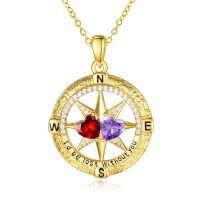 wholesale 925 Sterling Silver Compass Pendant with Birthstones for Women-01-02-Jan-Feb