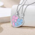 wholesale 925 Sterling Silver Best Friends Pink & Blue Enamel Heart Pendants Necklaces Set for Two Women Gift-0-1