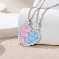 wholesale 925 Sterling Silver Best Friends Pink & Blue Enamel Heart Pendants Necklaces Set for Two Women Gift-0-1