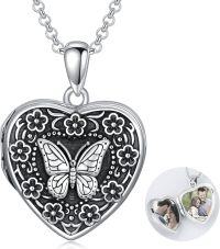 wholesale 925 Sterling Silver Butterfly & Flowers Photo Locket Pendant with Chain - Holds Pictures Inside for Women Girls -Cherry blossoms-Butterfly