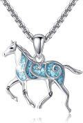 wholesale 925 Sterling Silver Horse Turquoise Stone Pendant Necklace  for Women and Girls 48cm Chain Length-0-0