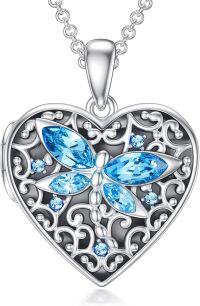 wholesale 925 Sterling Silver Blue Crystal Butterfly Heart Lockets for Women - Personalized -D-Dragonfly Locket only-D-Dragonfly Locket+Photo-D-Dragonfly Locket+Photo+Text