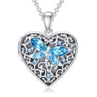 wholesale 925 Sterling Silver Heart Dragonfly Blue Crystal Locket Pendant Necklace For Women-D-Dragonfly Locket only-D-Dragonfly Locket+Photo-D-Dragonfly Locket+Photo+Text