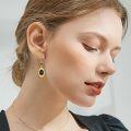 wholesale 925 Sterling Silver Black Oval Stone Drop Earrings with Gold Plated Frame and Beads-0-4