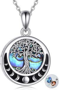 wholesale 925 Sterling Silver Abalone Shell Tree of Life Photo Locket Pendant Necklace for Women Wife Girlfriend Gift-Moon Phase Tree Of Life