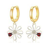 wholesale 925 Sterling Silver Daisy Flower Drop Earrings Wholesale With Ladybug Charm-Daisy-C