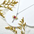 wholesale  Metal Cubic Zirconia Angel Wing Cross Necklace with Heart Birthstone 0 06cttw -0-2