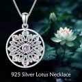 wholesale 925 Sterling Silver Evil Eye Lotus Flower Chakra Pendant Necklaces for Women Girls  45cm Chain Length-0-2