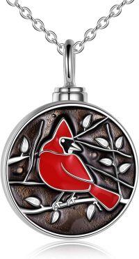wholesale 925 Sterling Silver Cardinal Bird Round Keepsake Pendant Urn Necklace for Ashes Memorial Jewelry-Cardinal Bird