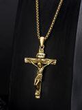 wholesale Gold Plated 925 Sterling Silver Crucifix Pendant Necklace for Men - INRI Design (24+2) Chain-0-3