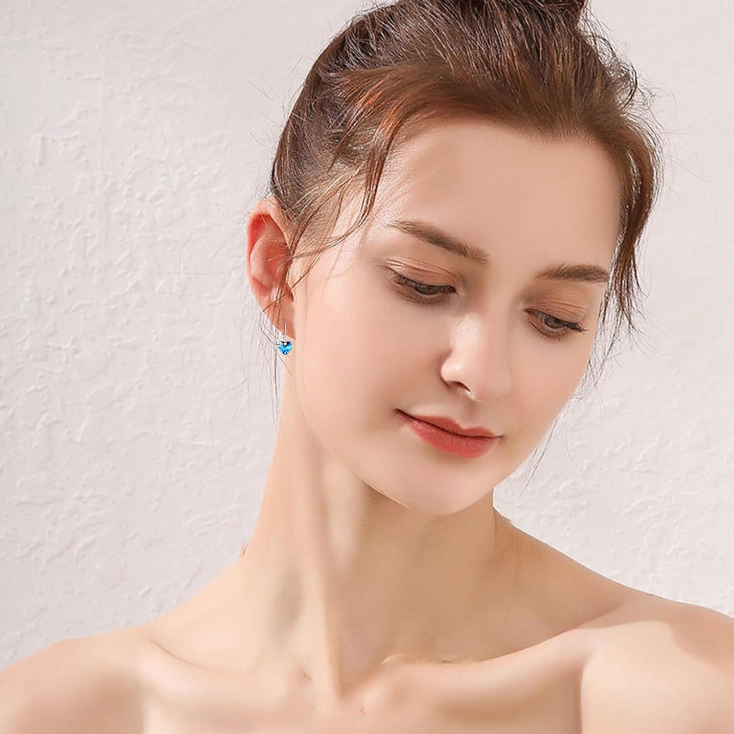 wholesale 925 Sterling Silver Blue Crystal Heart Koala Dangle Earrings for Sensitive Ears-0-1