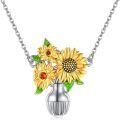 wholesale 925 Sterling Silver Yellow Flower Bouquet Vase Pendant Necklace-0-0
