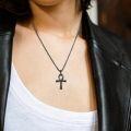 wholesale Black  Ankh Cross Pendant Necklace for Men & Women - Gothic Egyptian Symbol s-0-3