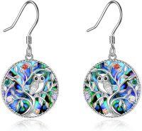 wholesale 925 Sterling Silver Abalone Shell Owl Tree Of Life Drop Earrings-Owl tree