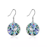 wholesale 925 Sterling Silver Abalone Shell Owl Tree Of Life Drop Earrings-Owl tree