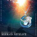 wholesale 925 Sterling Silver Mermaid Necklace with Blue Enamel and Moonstone Pendant Ocean Animal  for Women-0-5