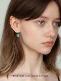 wholesale 925 Sterling Silver Green Enamel Four-Leaf Clover Dangle Earrings for Women-0-1