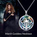 wholesale 925 Sterling Silver Triple Moon Goddess Pentagram Abalone Chakra Pendant Necklace For Women-0-5