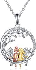 wholesale 925 Sterling Silver Tree of Life Pendant with Three Girls on Swing Charm Necklaces for Women and Teen Girl Gifts-0-0