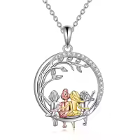 wholesale 925 Sterling Silver Tree of Life Pendant with Three Girls on Swing Charm Necklaces Wholesale for Women and Teen Girl Gifts-4-Silver Sisters