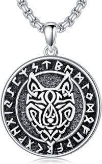 wholesale 925 Sterling Silver Wolf Head Pendant Necklace  Norse Jewelry for Men-F-Viking Wolf I