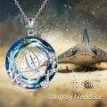 wholesale 925 Sterling Silver Blue Crystal Stingray Pendant Necklace for Women-0-2