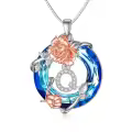 TOUPOP Sterling Silver Blue Crystal Rose Q Initial Letter Pendant Necklace For Women-0-0