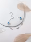 wholesale 925 Sterling Silver Heart-Shaped Stone & Leaf Charm Adjustable Bracelet Gift for Women and Girls-0-4