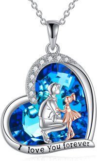 wholesale 925 Sterling Silver Heart-Shaped Love Story Pendant Necklace with Blue Crystal and Rose Gold Figurine Gifts for Daughter Women Girls from Father-2-Crystal