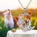 wholesale 925 Sterling Silver Crescent Moon with Flower and Cat Pendant Necklace for Women-0-4