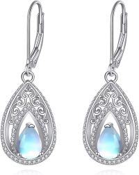 wholesale 925 Sterling Silver Teardrop Moonstone & Cubic Zirconia Filigree Dangle Leverback Earrings-Celtic Knot Earrings