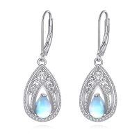 wholesale 925 Sterling Silver Teardrop Moonstone & Cubic Zirconia Filigree Dangle Leverback Earrings-Celtic Knot Earrings