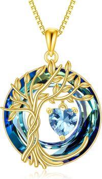 wholesale Sterling Silver Crystal Tree of Life Necklace for Women with Birthstone-03-Mar-Aquamarine