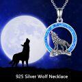 wholesale 925 Sterling Silver Blue Fire Opal Howling Wolf Pendant Necklace Gifts for Men & Women 18 + Extender Chain-0-4
