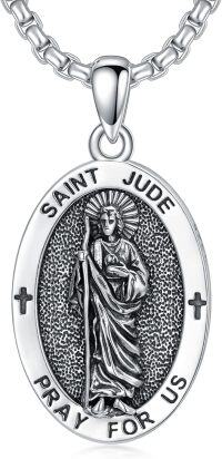 wholesale 925 Sterling Silver Saint Jude Pray for Us Medal Necklace with Crosses and Religious Symbolism -1-St.Jude