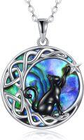 wholesale 925 Sterling Silver Abalone Shell Celtic Moon Black Cat Tree of Life Pendant Necklace for Women-0-0