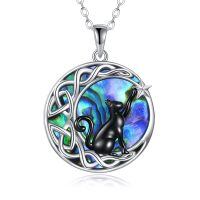 wholesale 925 Sterling Silver Abalone Shell Celtic Moon Black Cat Tree of Life Pendant Necklace for Women-C-Black Cat Abalone Necklace