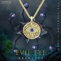 wholesale Gold 925 Sterling Silver Round Evil Eye Pendant with Sapphire and Cubic Zirconia on Gold Plated -0-4