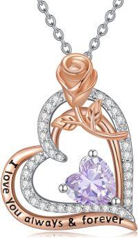 wholesale 925 Sterling Silver Rose Birthstone Necklace Heart Pendant Jewelry Gift for Women-06-June