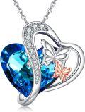 wholesale 925 Sterling Silver Butterfly Heart Pendant Necklaces for Women Girls  Set-0-0
