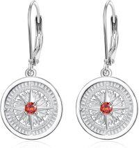 wholesale 925 Sterling Silver Compass Drop Earrings with Symbolic Design for Women & Men - Adventure-Themed Gift-1-January