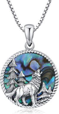 wholesale 925 Sterling Silver Abalone Shell Viking Wolf Pendant Necklace for Men & Women-Abalone