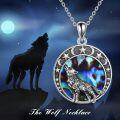 wholesale 925 Sterling Silver Oxidized Vintage Wolf Pendant with Abalone Shell and Moon Stars Necklace for Women Gift-0-5
