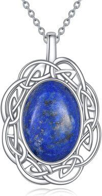 wholesale Sterling Silver Celtic Trinity Knot Necklace with Moonstone Moss Agate Amethyst Lapis Lazuli Larimar Malachite Peridot Turquoise Pendant-lapis lazuli